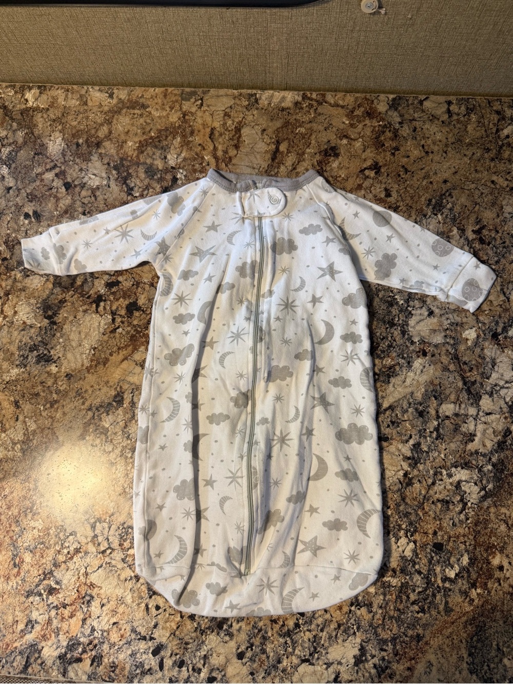 Baby Sleep Sack with Gray Moon & Star Print - Soft Long-Sleeve Pajamas